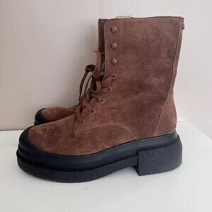 Stuart Weitzman Charli Lace-Up Sportlift Bootie Brown Suede Size EU 39 US 8.5